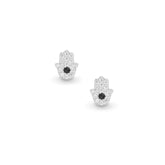 Tiny Pave Rhinestone Hamsa Hand Sterling Silver Minimalist Earrings